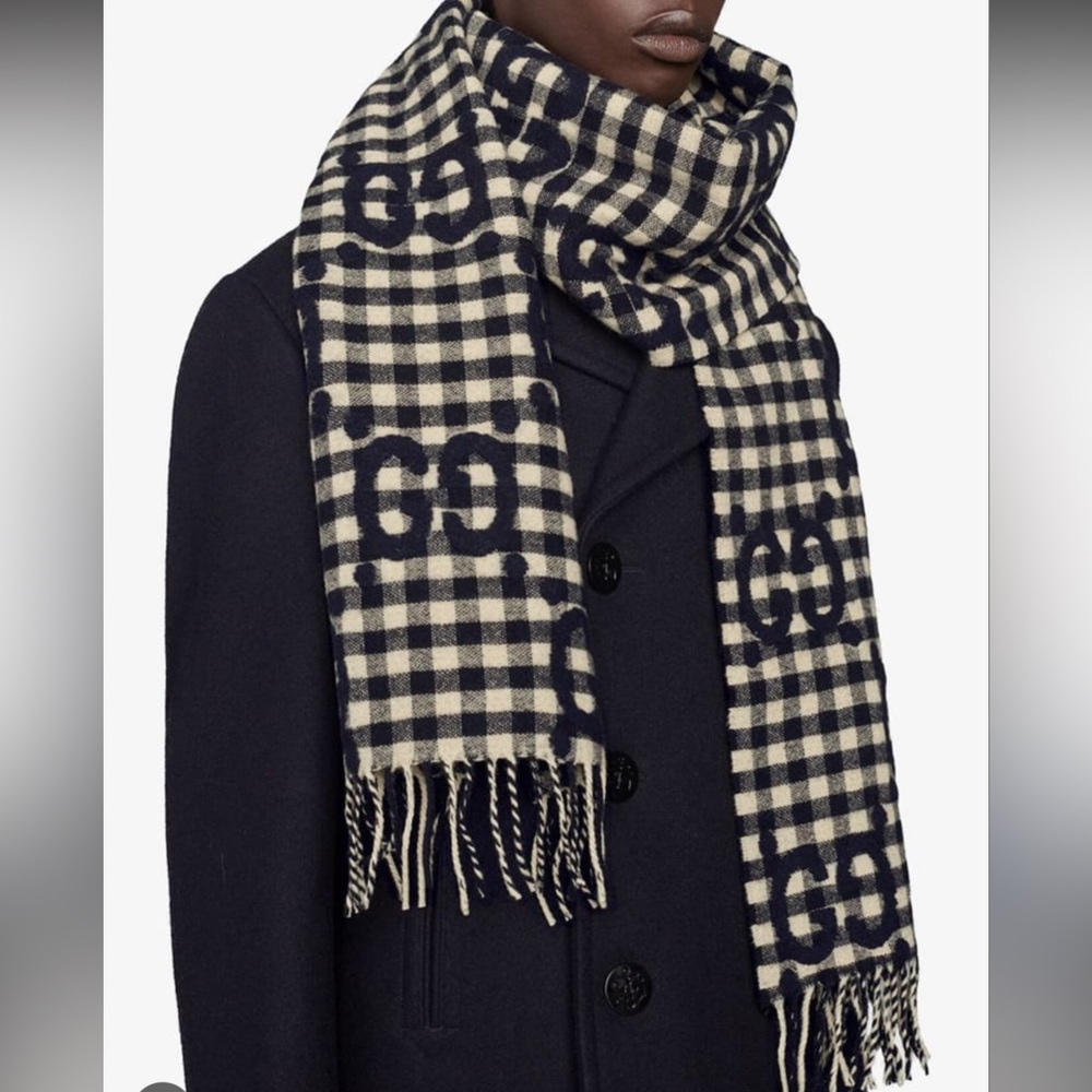 Authentic Gucci navy checkered scarf